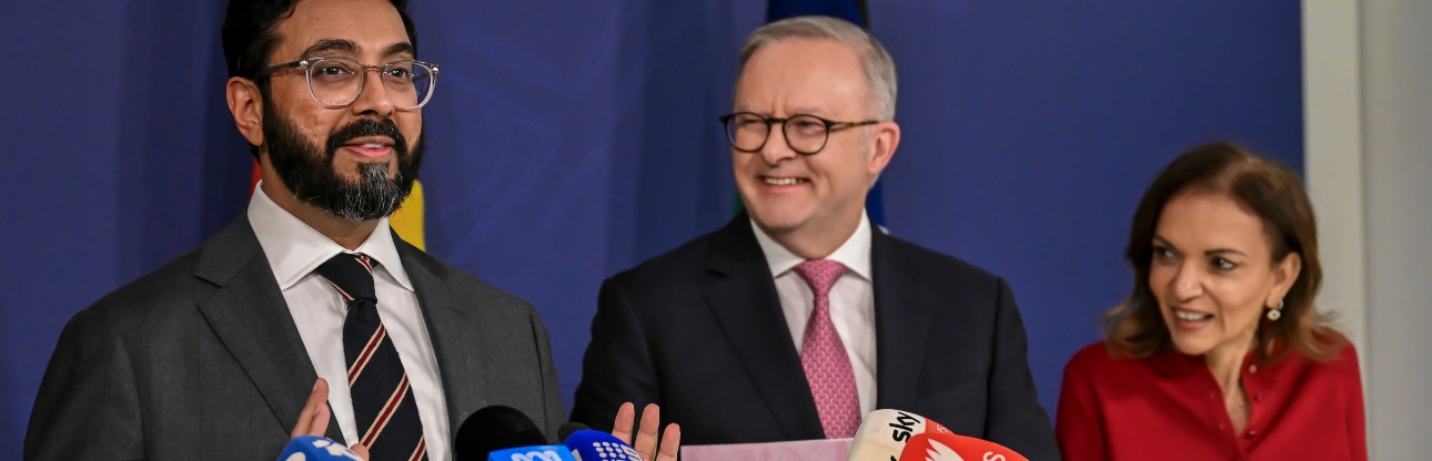 Special Envoy Aftab Milk alongside Prime Minister Anthony Albanese and Minister Aly